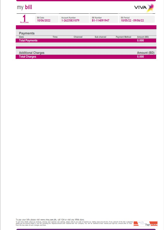 Bahrain Viva my utility bill Word and PDF template, 5 pages 5